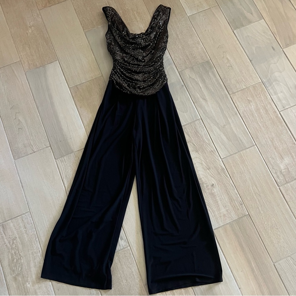 R&M Richards Black Jumpsuit with Beaded Gold Bodice